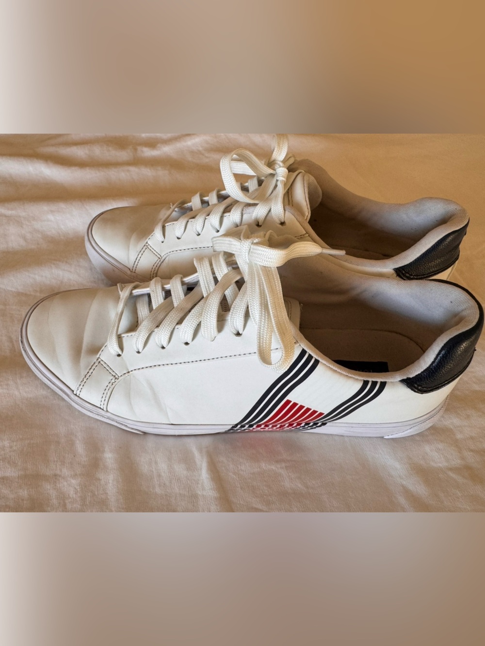 Tommy Hilfiger White Leather Sneakers with Black & Red Accents